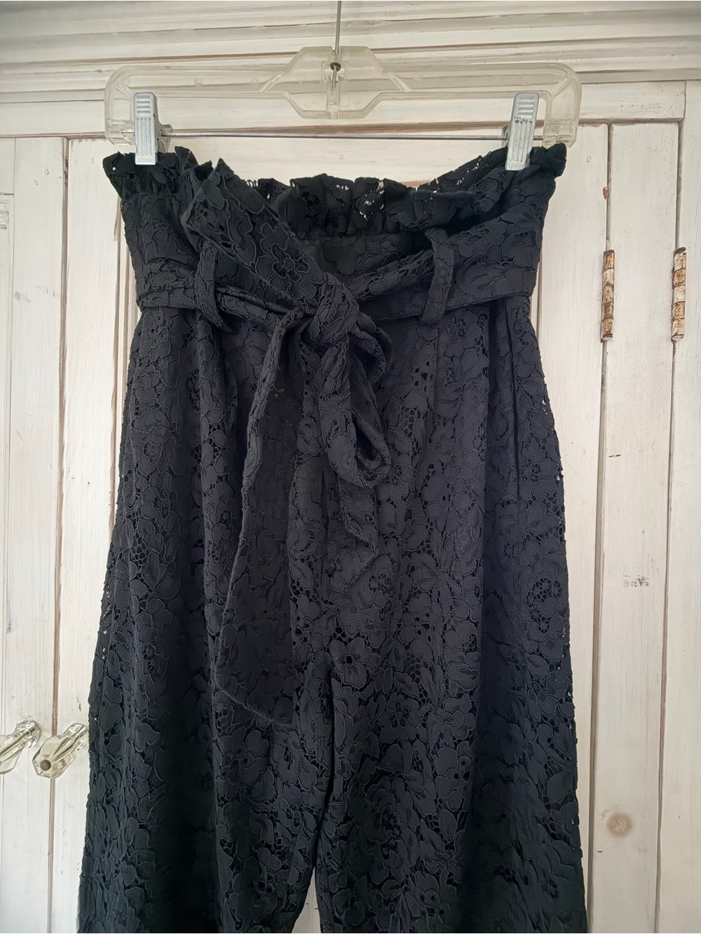 Chic J.Crew Black Lace Trousers Paperbag Waistand Tie, Fully Lined,Side Pockets